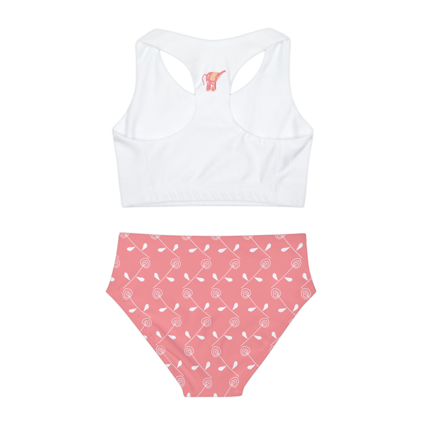 Elephant Pink Floral Girls Two Piece Swimsuit (AOP)