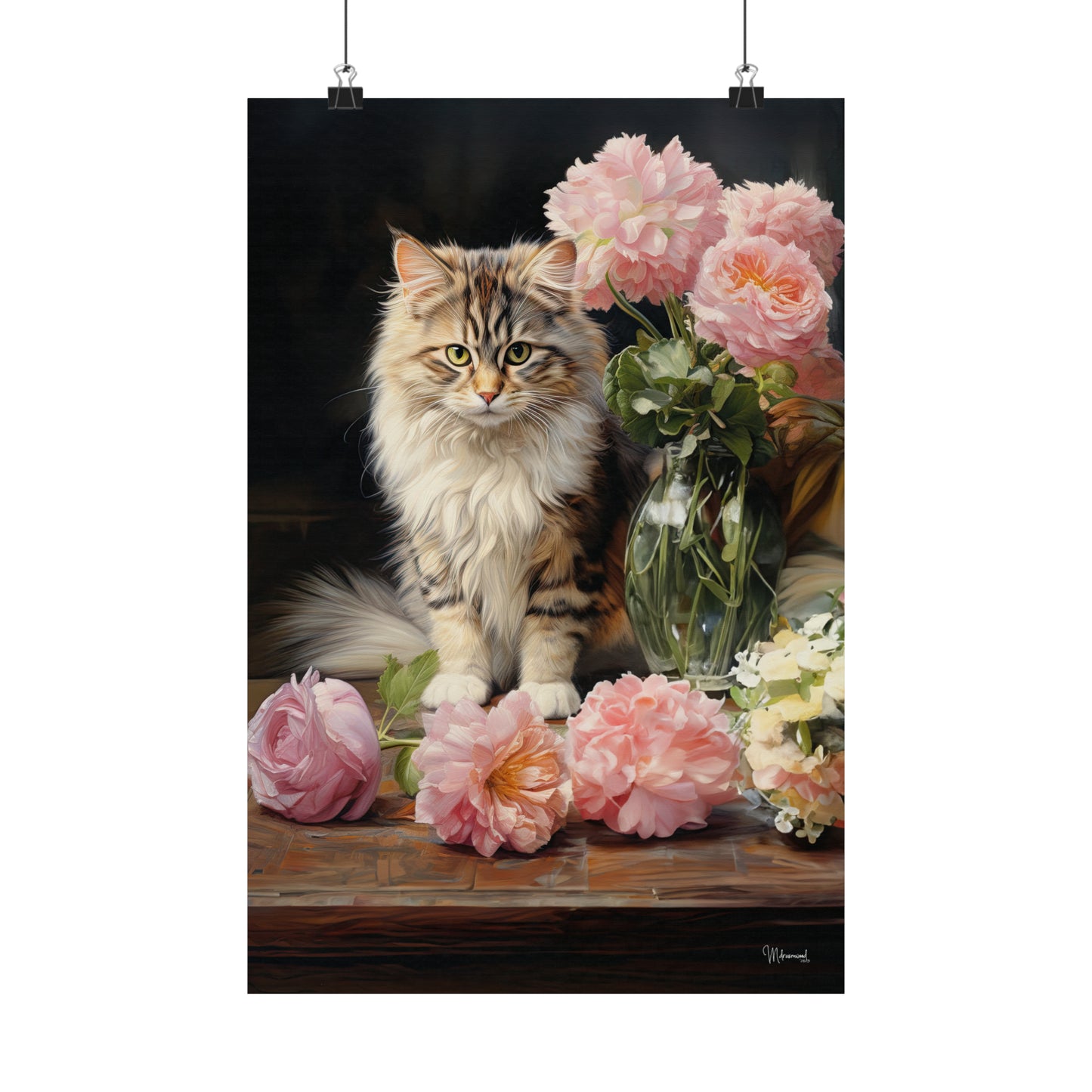 Kitten Floral Premium Matte Vertical Posters