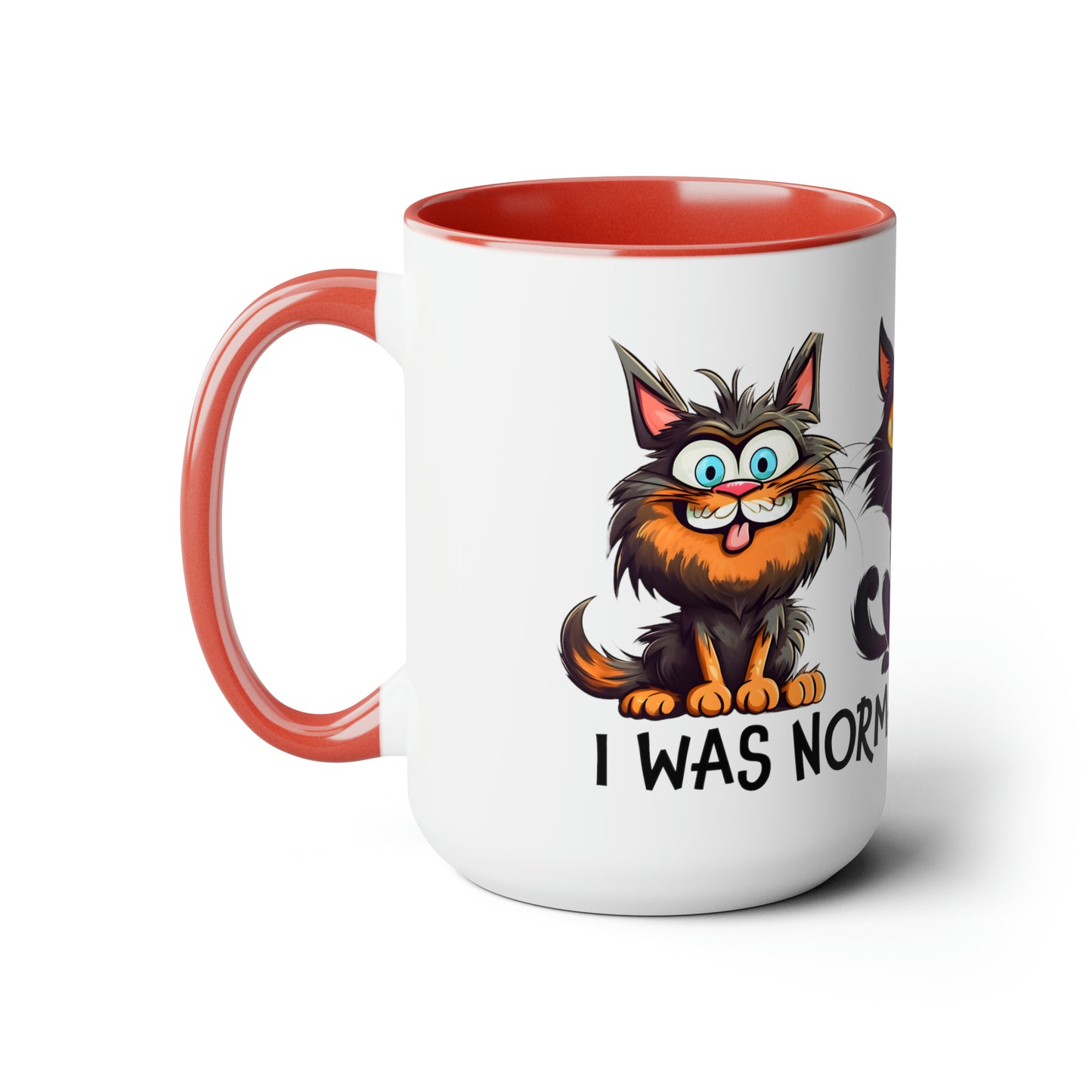 I Was Normal Three Cats Ago Two-Tone Coffee Mugs, 15oz