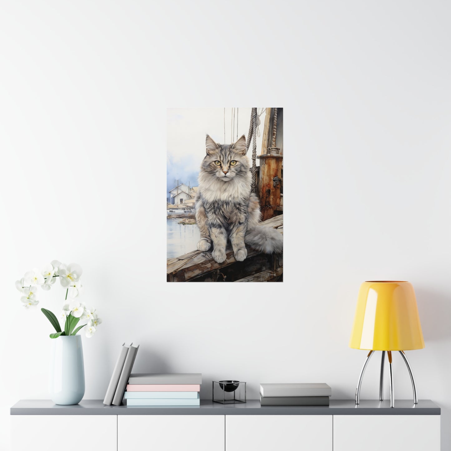 Tabby Cat at the Boat Docks Premium Matte Vertical Posters