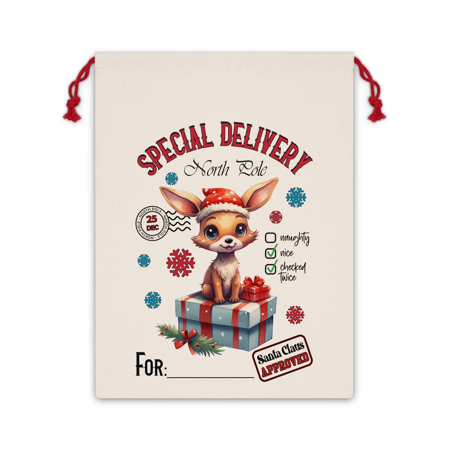 Special Delivery Fox Christmas Linen Bag