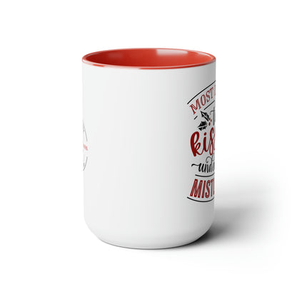 Most Likely to Kiss Under the Mistletoe Two-Tone Coffee Mugs, 15oz