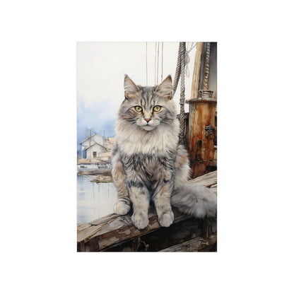 Tabby Cat at the Boat Docks Premium Matte Vertical Posters