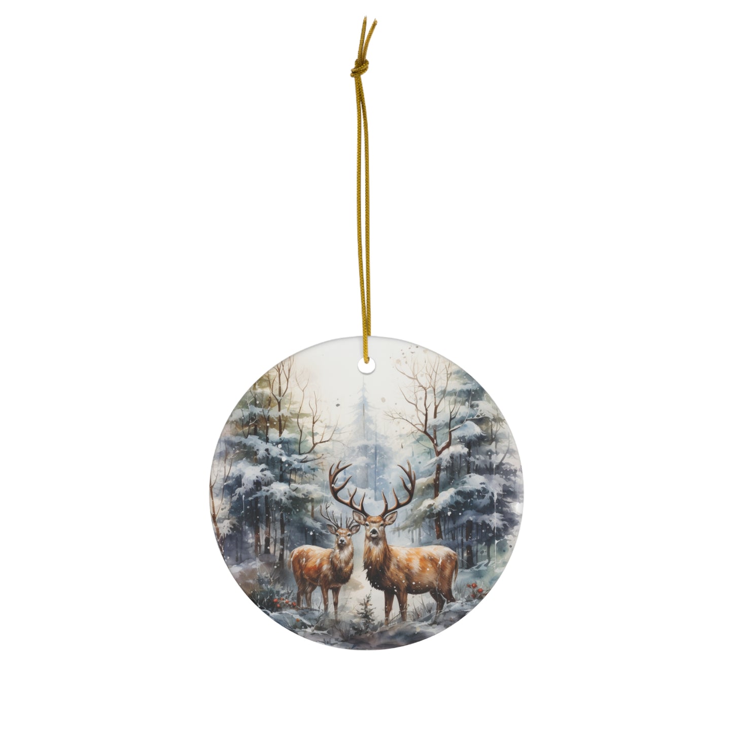 Watercolor Winter- Deer Ceramic Ornament