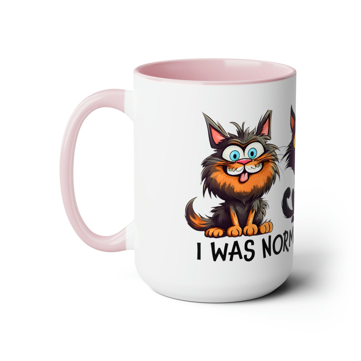 I Was Normal Three Cats Ago Two-Tone Coffee Mugs, 15oz