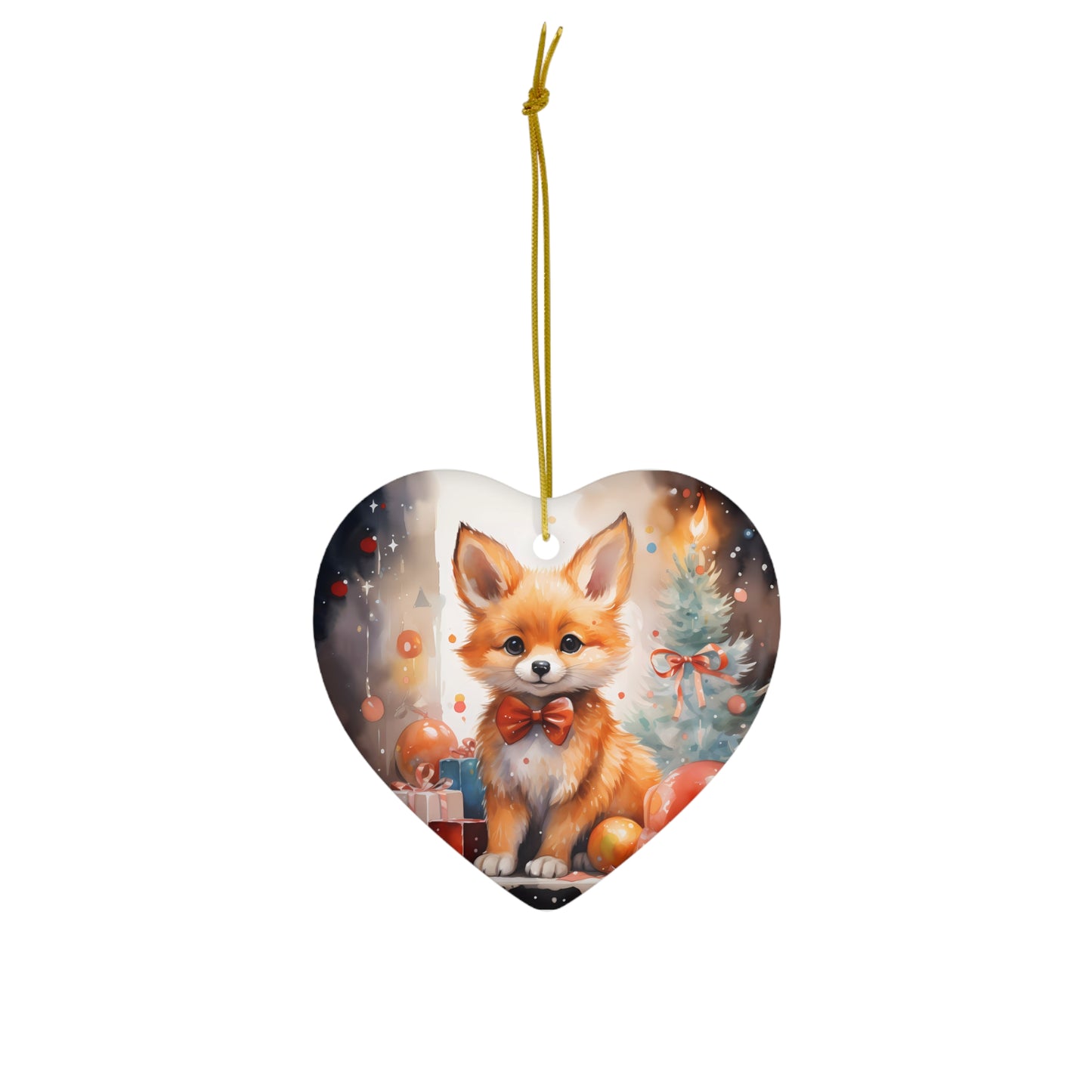 Watercolor Winter- Fox Ceramic Ornament