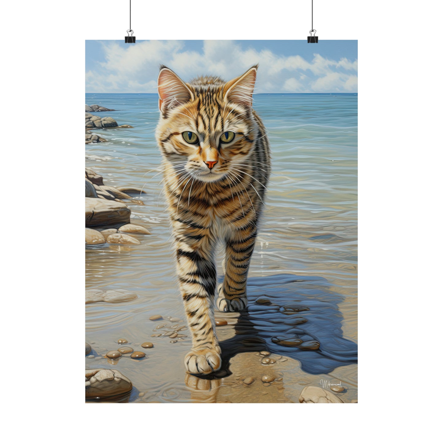 Tabby Cat on the Beach Premium Matte Vertical Posters