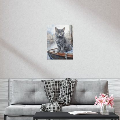 Grey Tabby Cat at the Boat Docks Premium Matte Vertical Posters