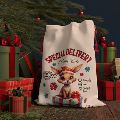 Special Delivery Fox Christmas Linen Bag