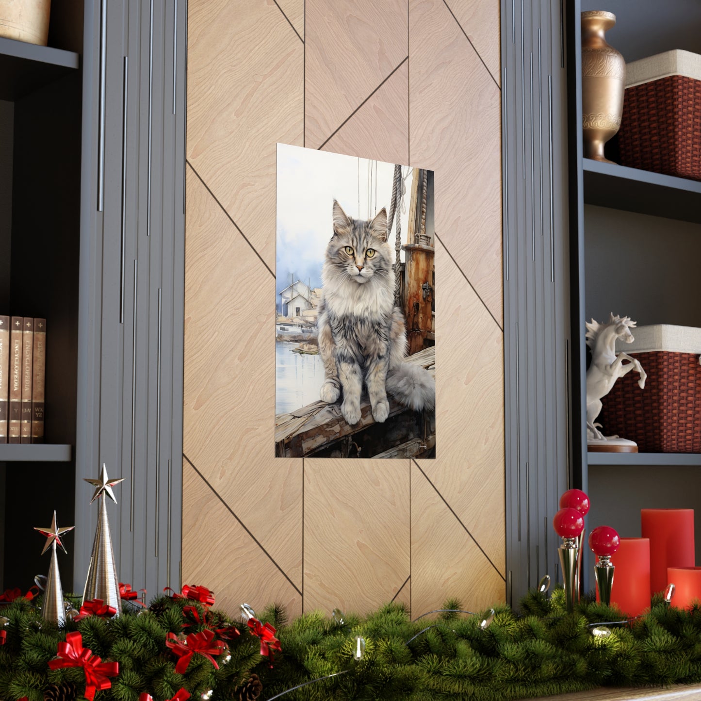 Tabby Cat at the Boat Docks Premium Matte Vertical Posters