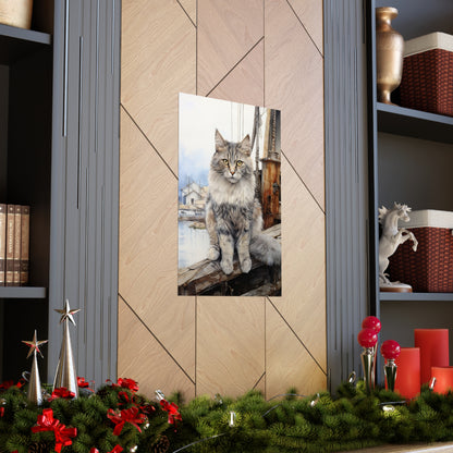 Tabby Cat at the Boat Docks Premium Matte Vertical Posters