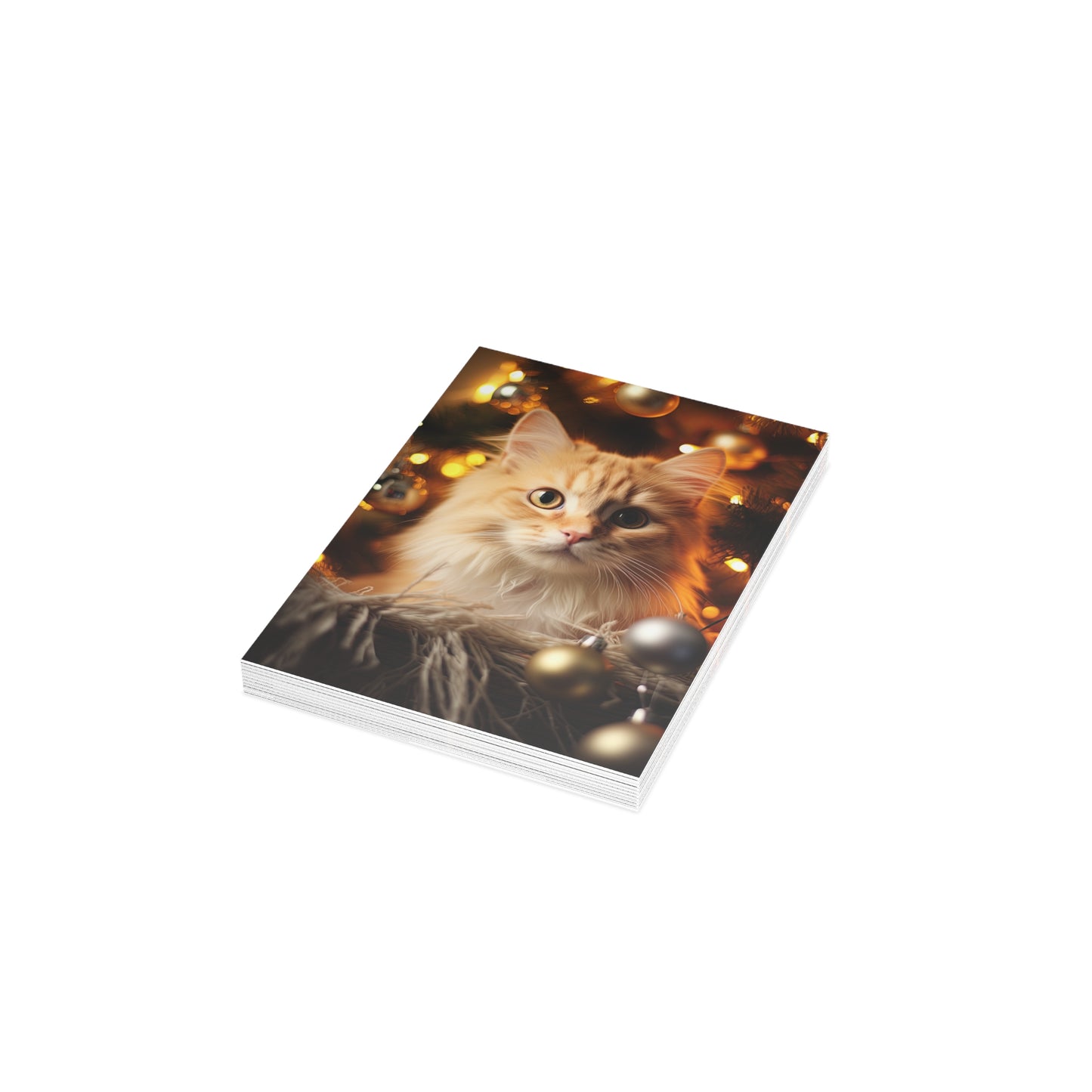 Cat by Christmas Tree Greeting Cards (1, 10, 30, and 50pcs)