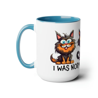 I Was Normal Three Cats Ago Two-Tone Coffee Mugs, 15oz