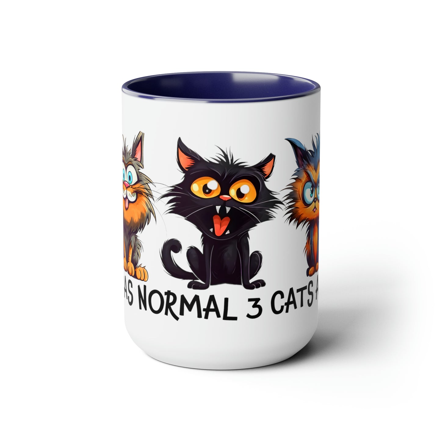 I Was Normal Three Cats Ago Two-Tone Coffee Mugs, 15oz