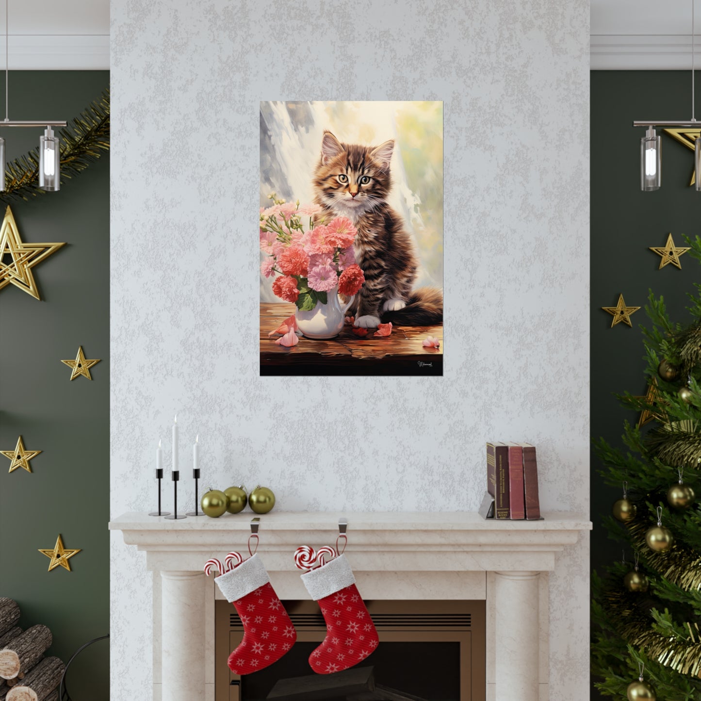 Tabby Kitten Floral Table Premium Matte Vertical Posters