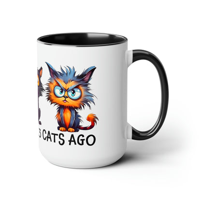 I Was Normal Three Cats Ago Two-Tone Coffee Mugs, 15oz