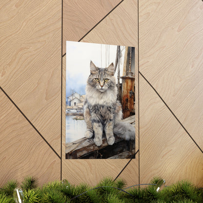 Tabby Cat at the Boat Docks Premium Matte Vertical Posters