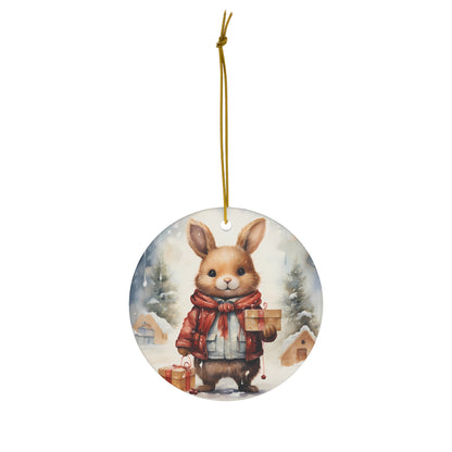 Watercolor Winter- Bunny Ceramic Ornament