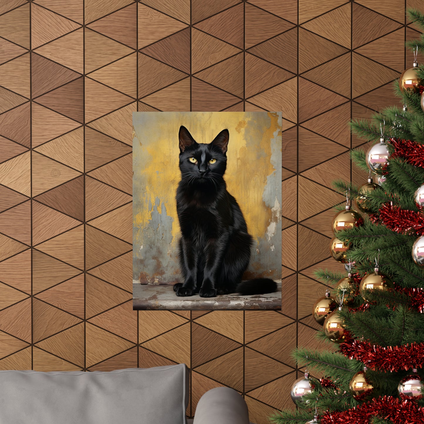 Black Cat Yellow Grunge Premium Matte Vertical Posters