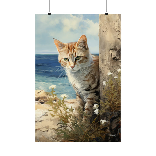 Tabby Cat On the Beach Premium Matte Vertical Posters