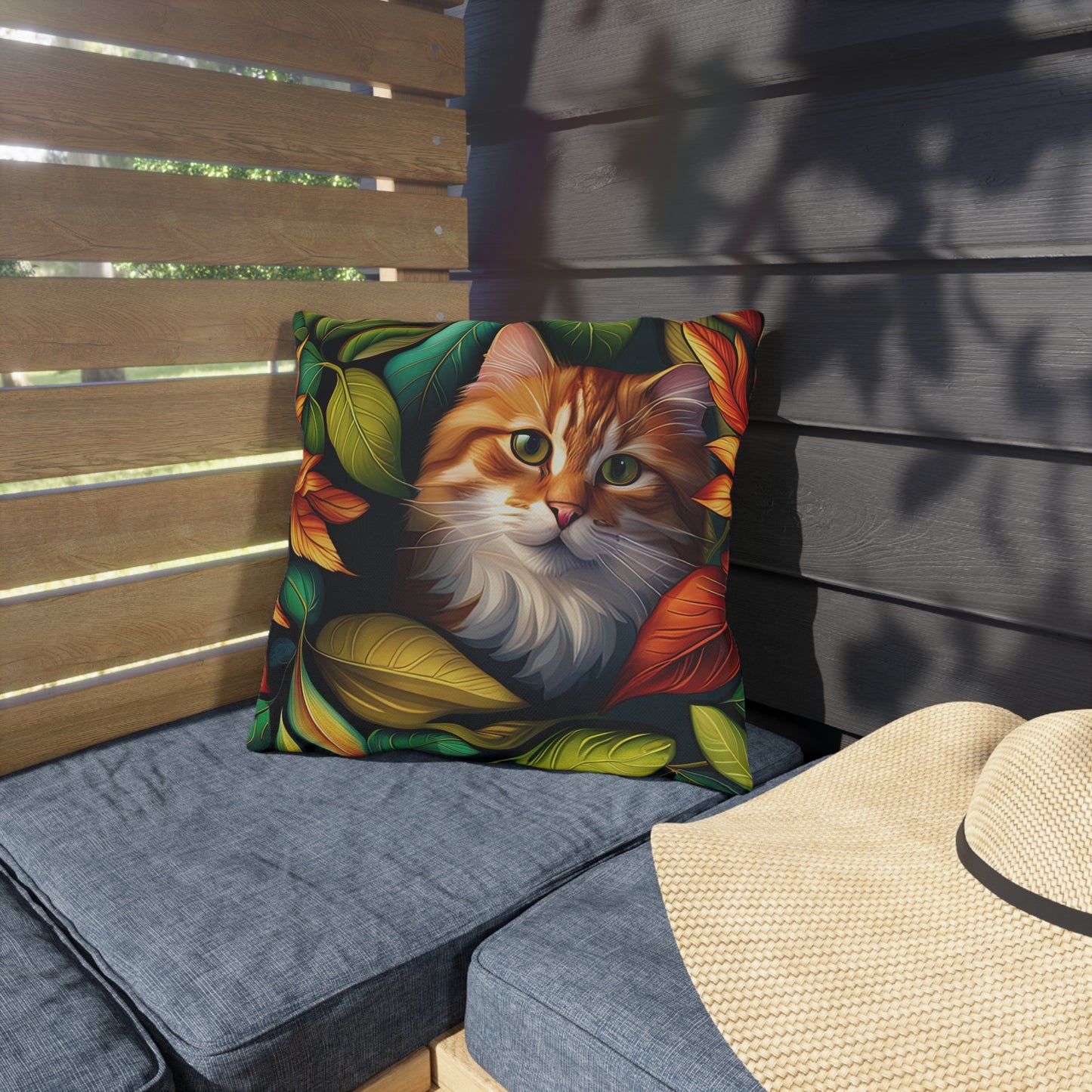 Tropical Tabby Cat Outdoor Pillows