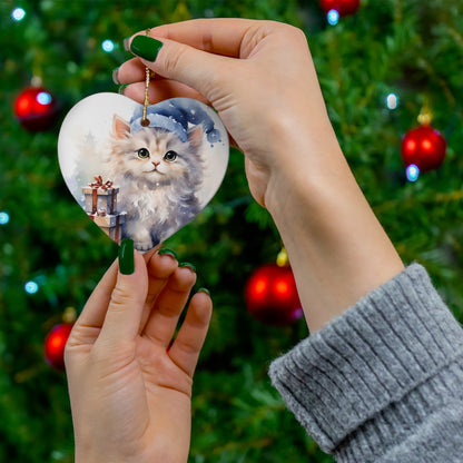 Watercolor Winter- Kitten Ceramic Ornament