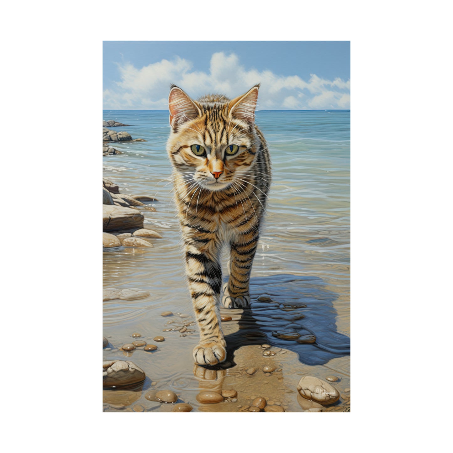 Tabby Cat on the Beach Premium Matte Vertical Posters