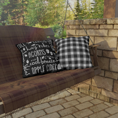 Fall Delights in Black & Buffalo Plaid Outdoor Pillows