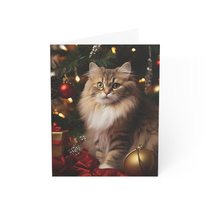 Cat by the Christmas Tree Greeting Cards (1, 10, 30, and 50pcs)