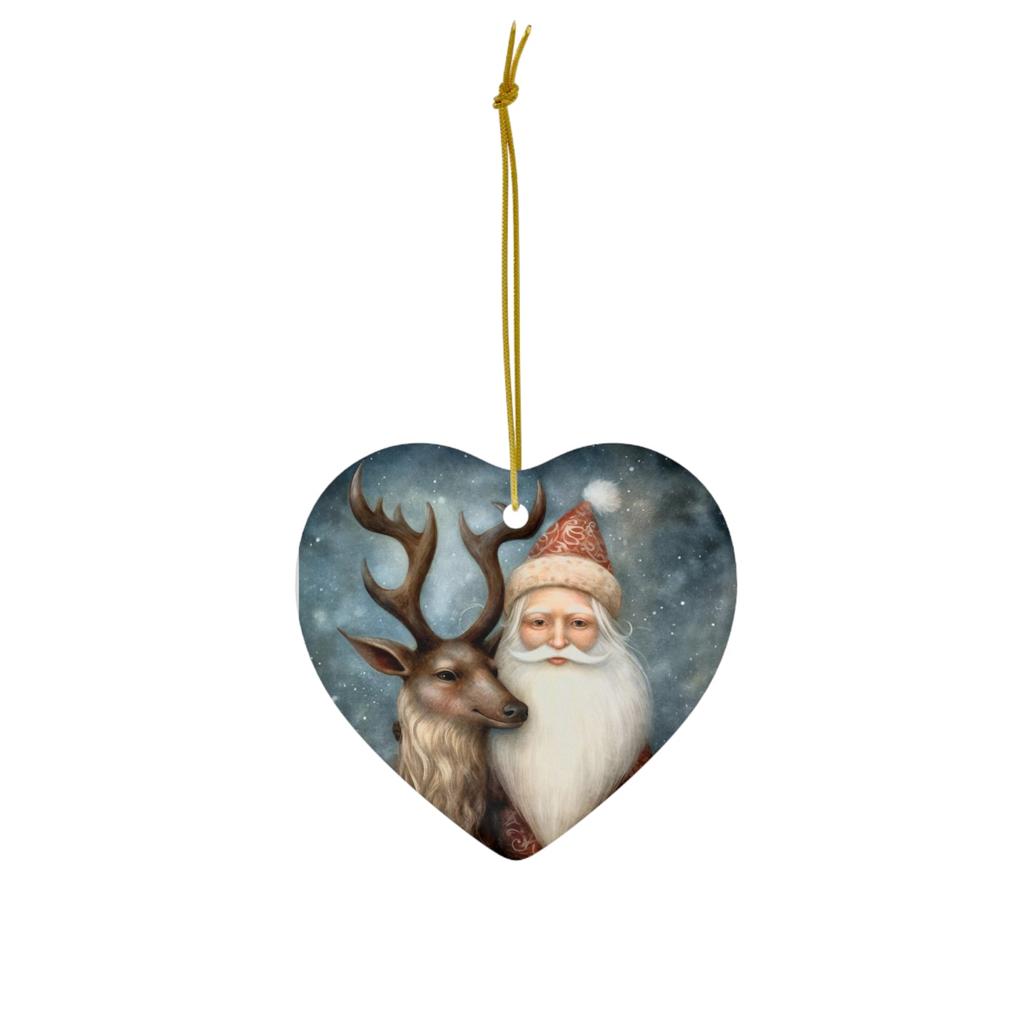 Watercolor Winter- Santa & Reindeer Ceramic Ornament