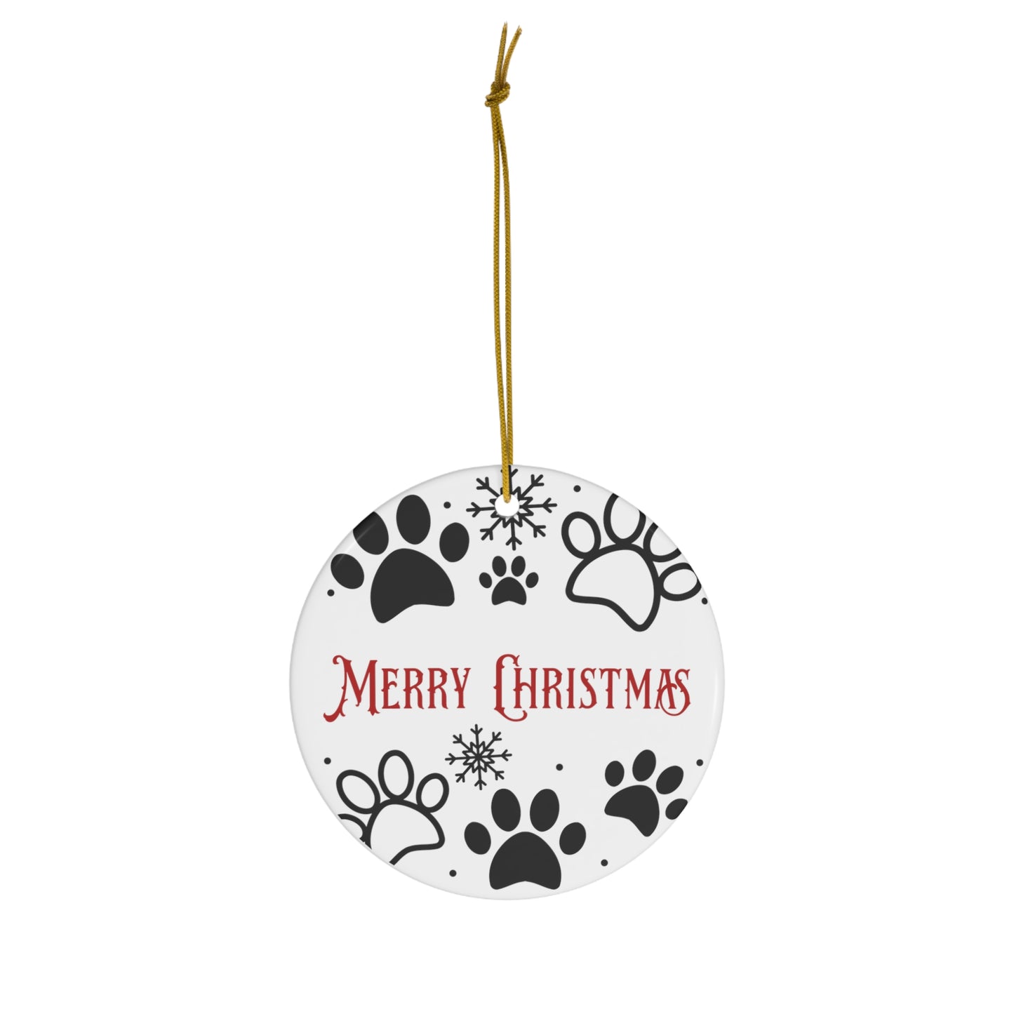 Paw Print Merry Christmas Ceramic Ornament