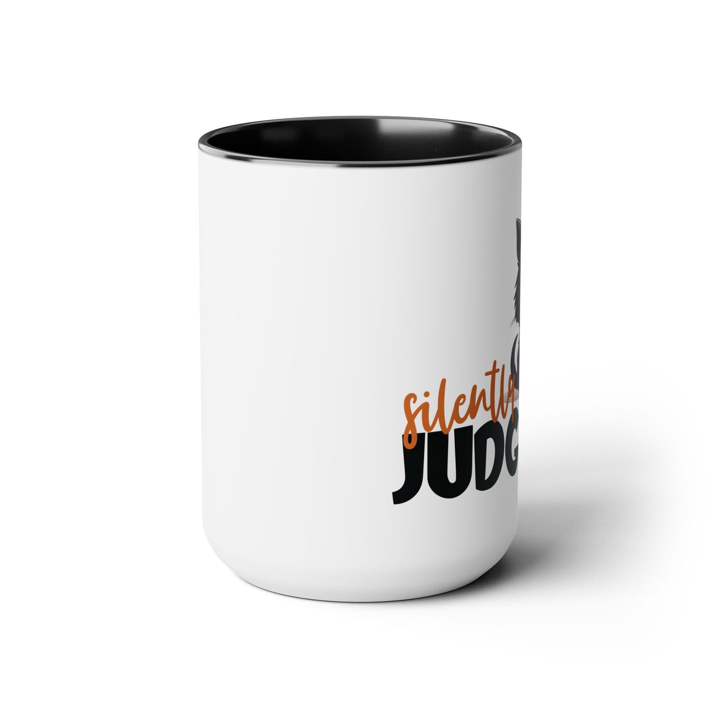 Silently Judging- Black Cat Two-Tone Coffee Mugs, 15oz