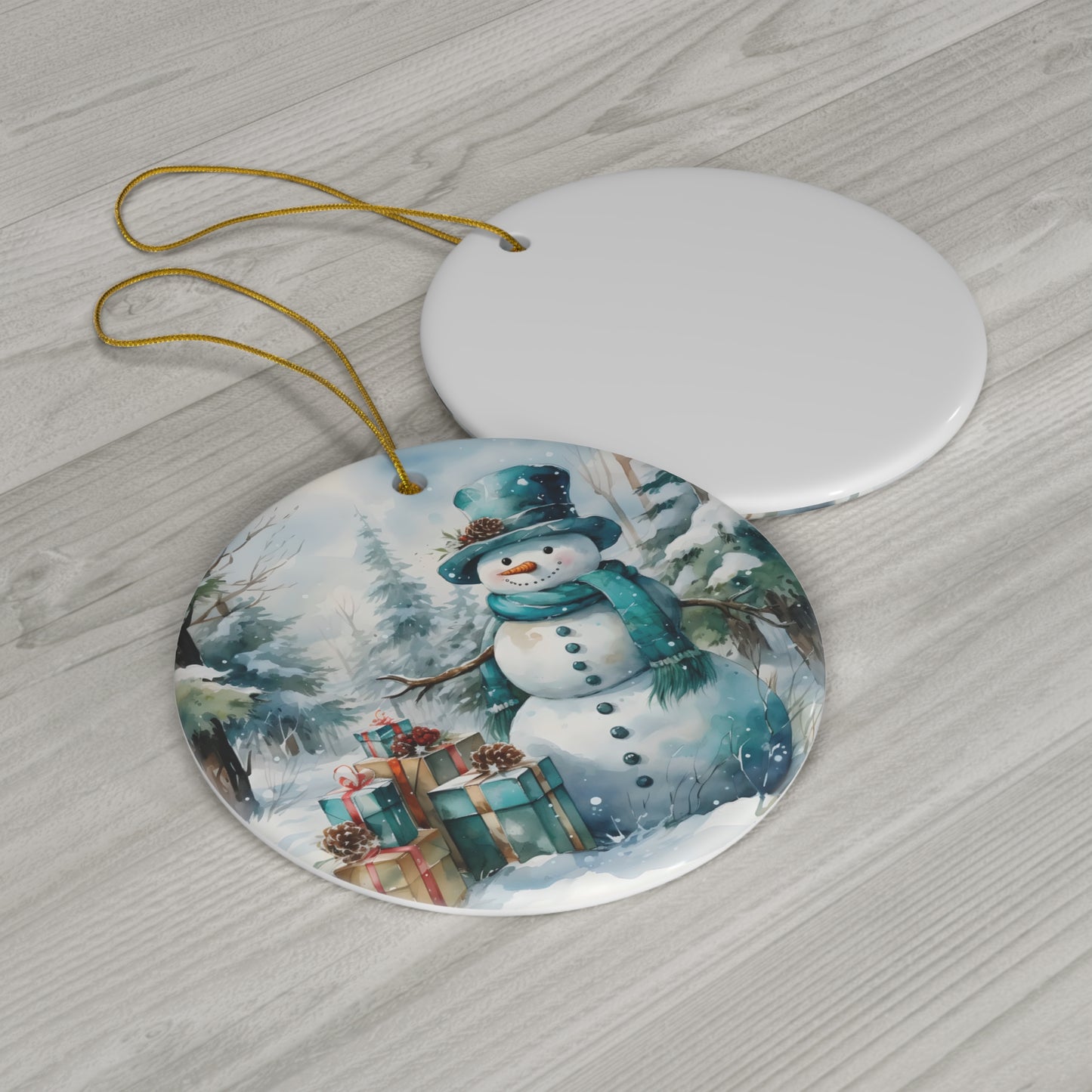 Watercolor Winter- Snowman Ceramic Ornament