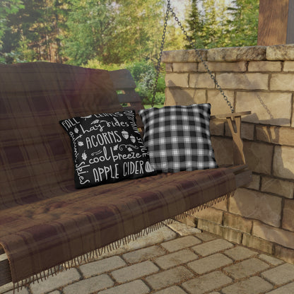 Fall Delights in Black & Buffalo Plaid Outdoor Pillows