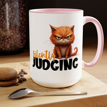 Silently Judging- Orange Tabby Two-Tone Coffee Mugs, 15oz