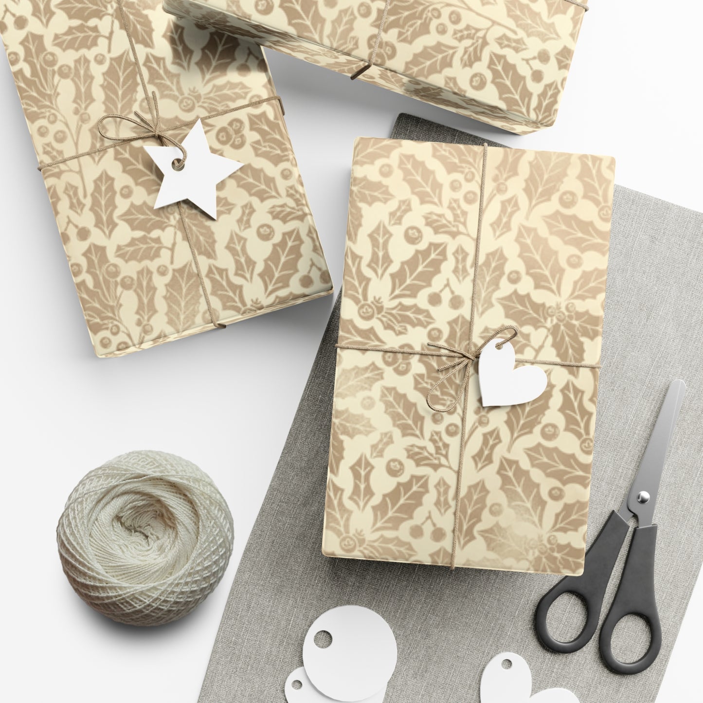 Gold Holly Gift Wrap Papers