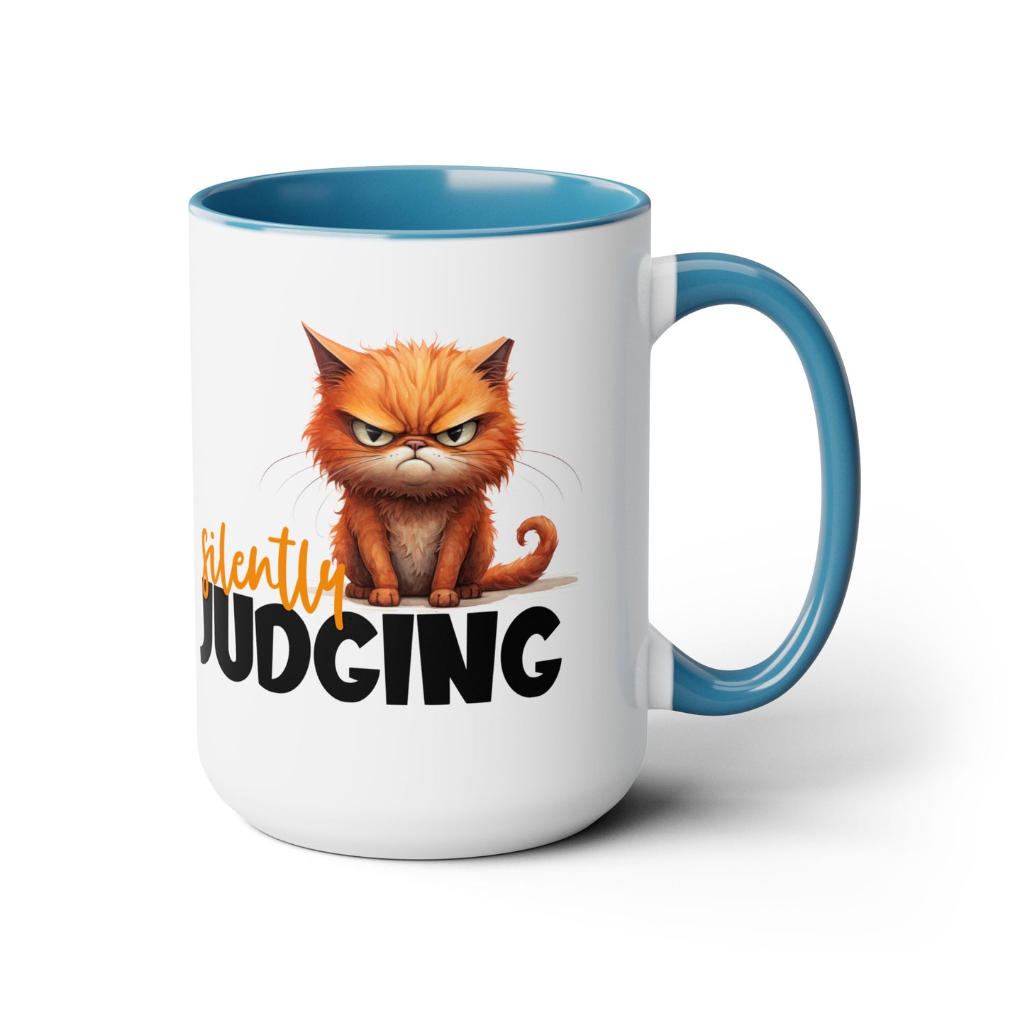 Silently Judging- Orange Tabby Two-Tone Coffee Mugs, 15oz