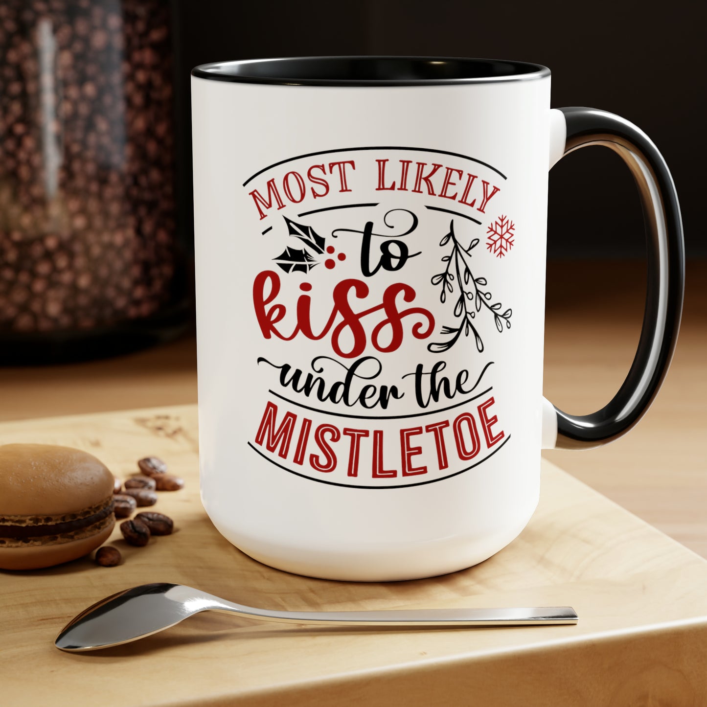 Most Likely to Kiss Under the Mistletoe Two-Tone Coffee Mugs, 15oz