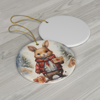 Watercolor Winter- Bunny Ceramic Ornament