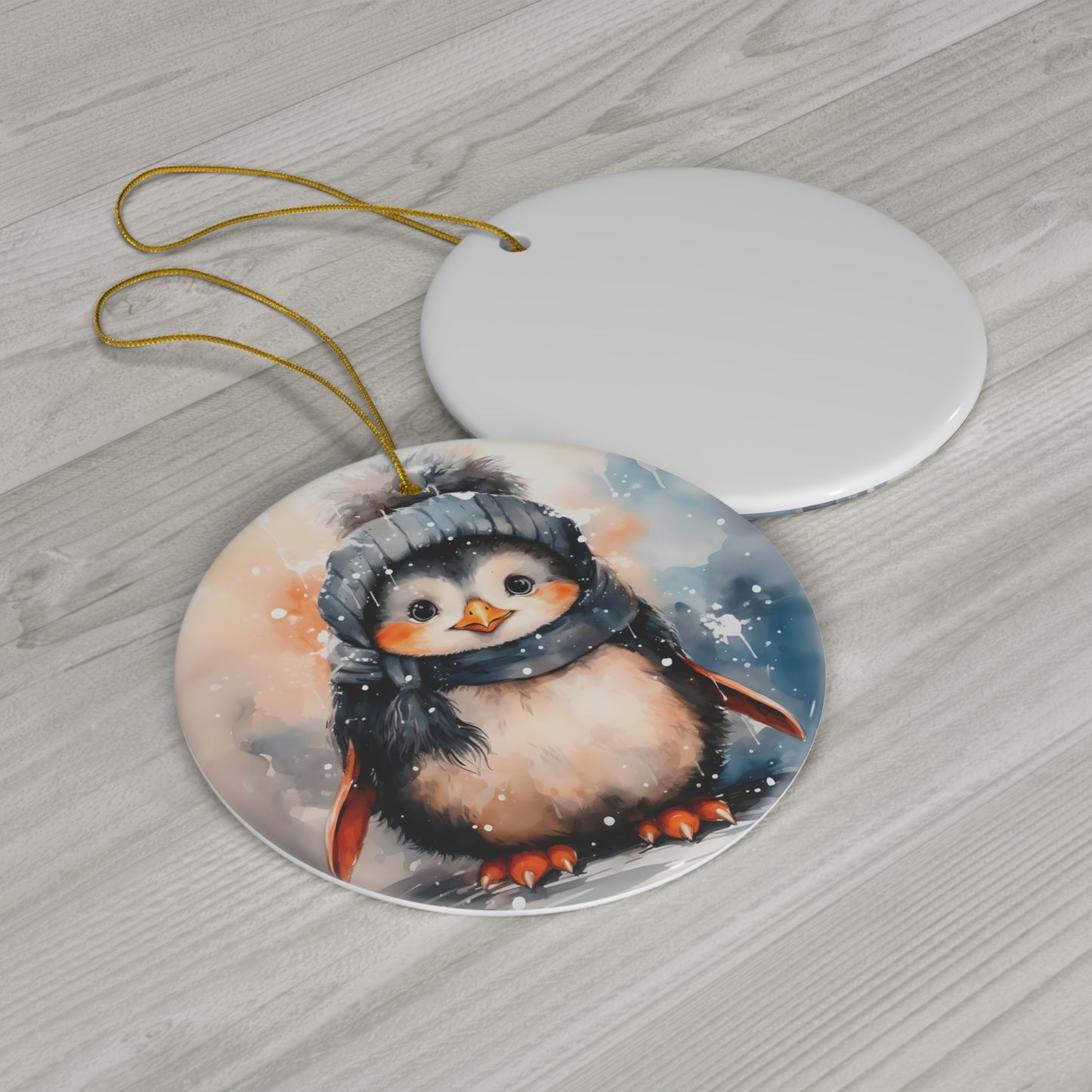 Watercolor Winter- Penguin Ceramic Ornament