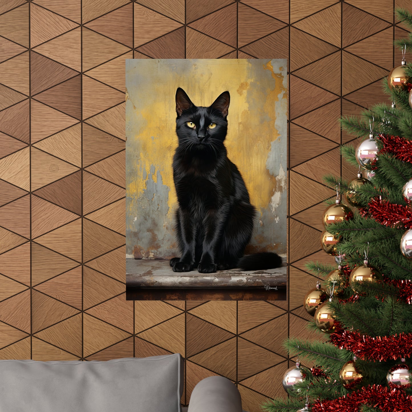 Black Cat Yellow Grunge Premium Matte Vertical Posters