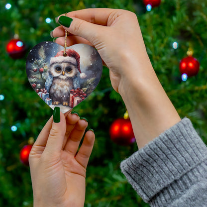 Watercolor Winter- Owl Ceramic Ornament