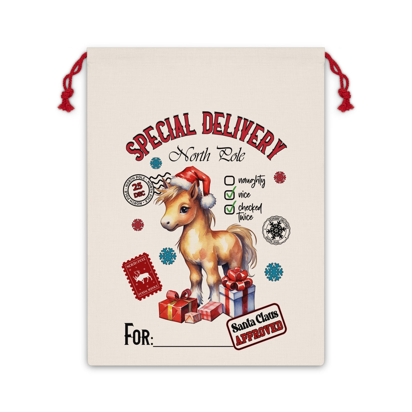 Personalized Special Delivery Horse Christmas Linen Bag