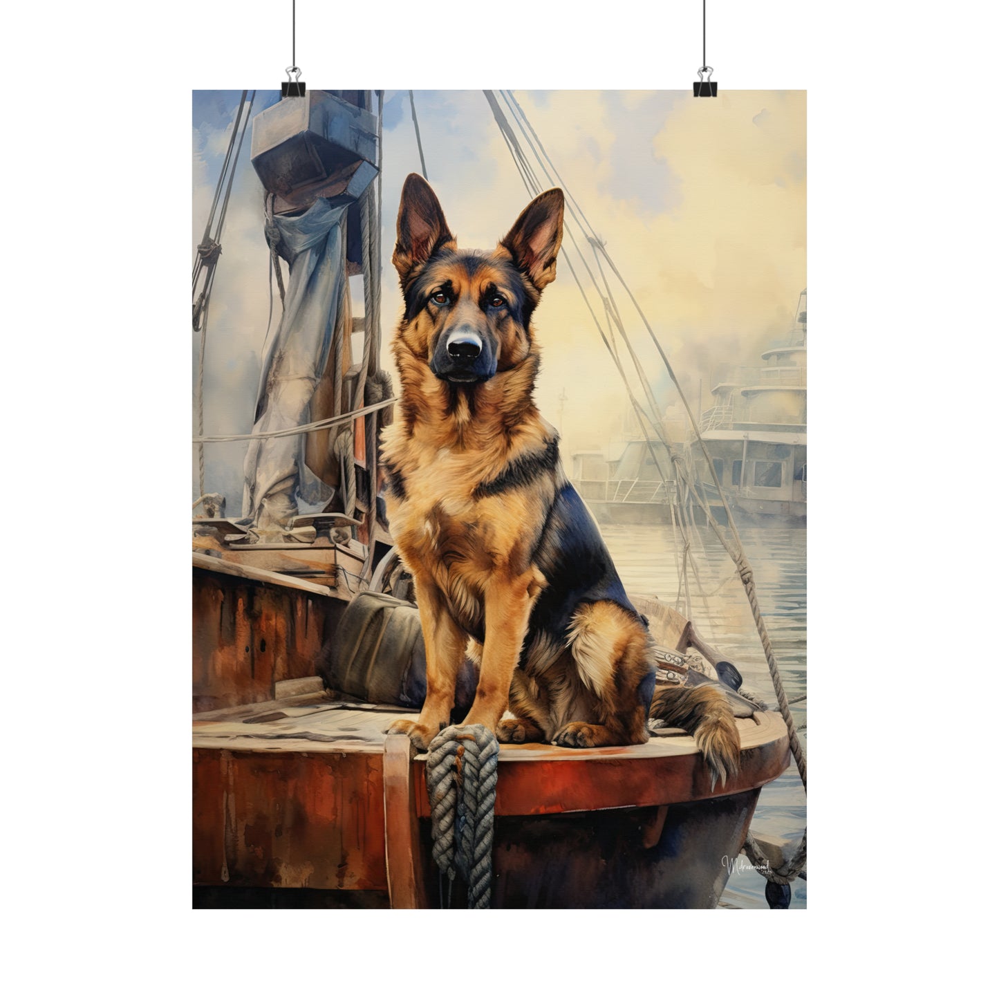 German Shepard on Dock Premium Matte Vertical Posters