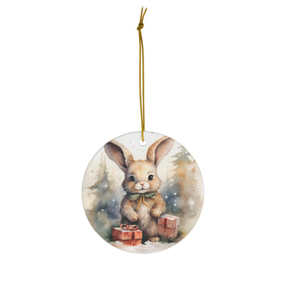 Watercolor Winter- Bunny Ceramic Ornament