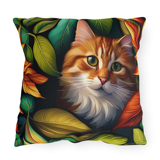 Tropical Tabby Cat Outdoor Pillows