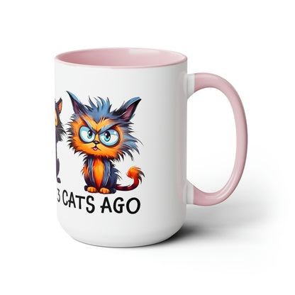 I Was Normal Three Cats Ago Two-Tone Coffee Mugs, 15oz