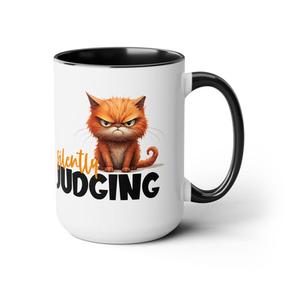 Silently Judging- Orange Tabby Two-Tone Coffee Mugs, 15oz