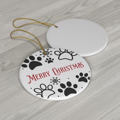 Paw Print Merry Christmas Ceramic Ornament