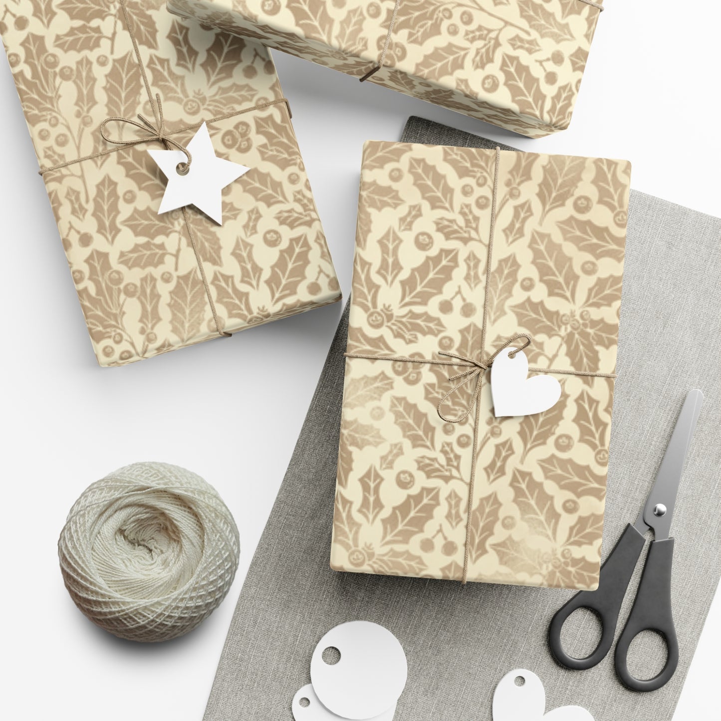 Gold Holly Gift Wrap Papers